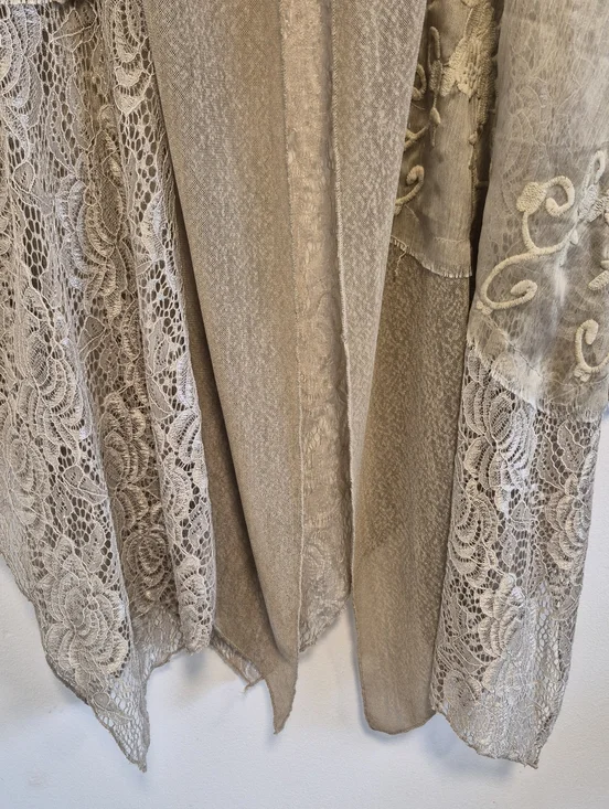 Vintage Ania A Sheer Lace Jacket Beige Asymmetrical Boho Whimsy Patchwork Sz M - Picture 4 of 13